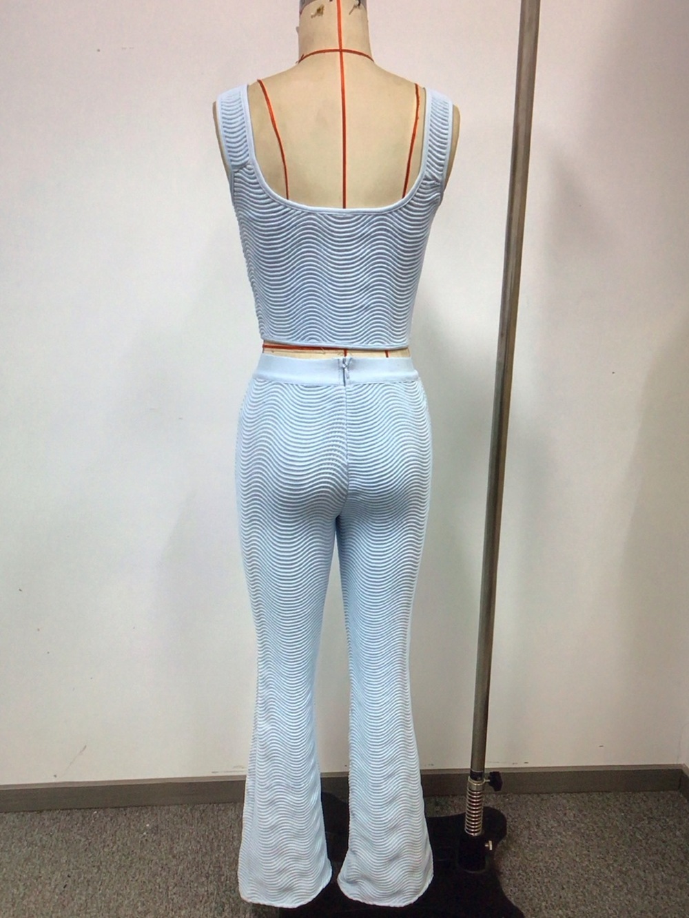 Light Blue Knit Crop Top & Flared Pants Set - Picture 6 of 6
